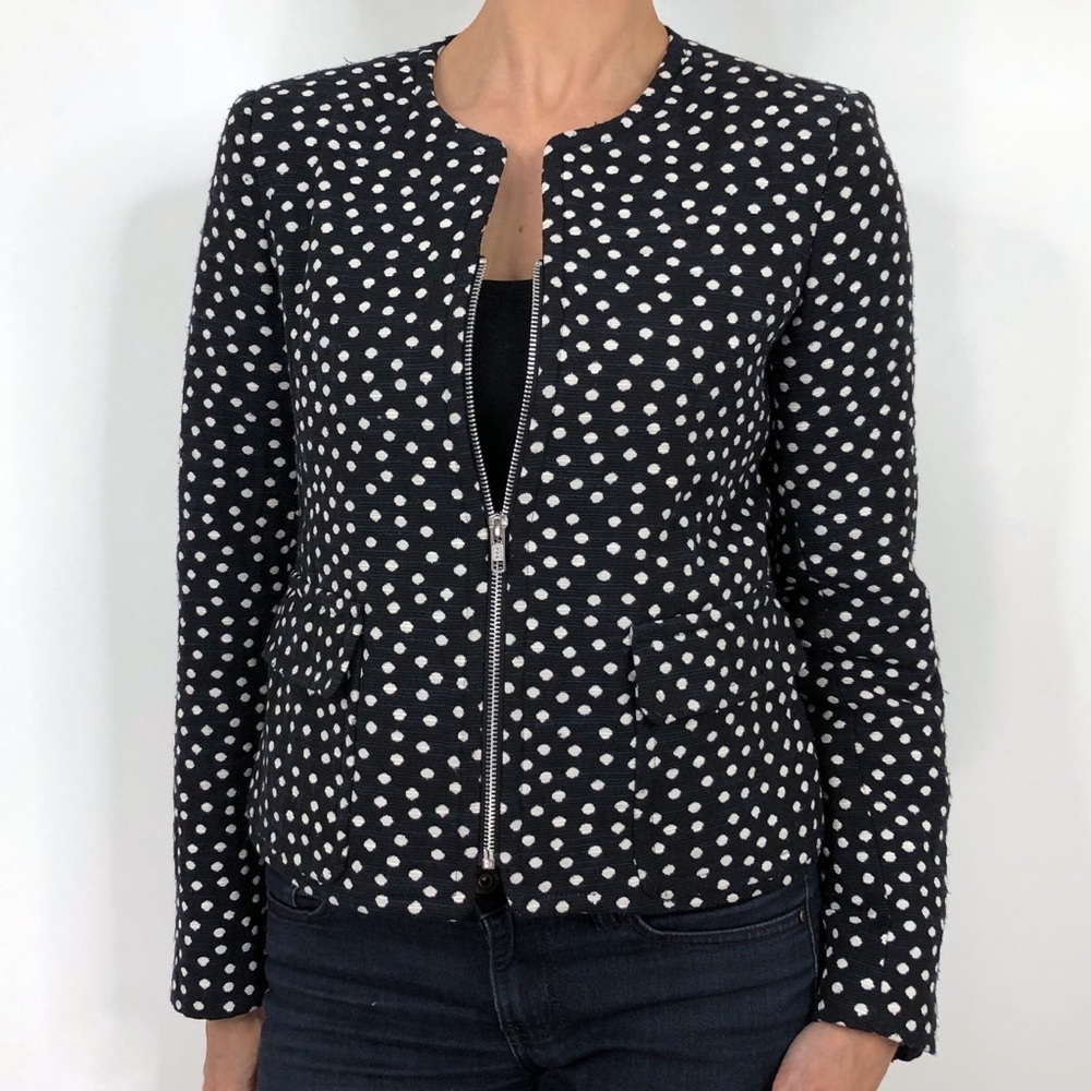 SOLD Helene Berman London Navy Polka Dot Zip Blazer - Picture 3 of 8